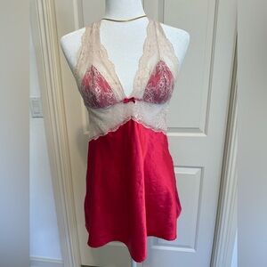 Victoria's Secret Vintage Pink and Cream Chemise with Lace Accents